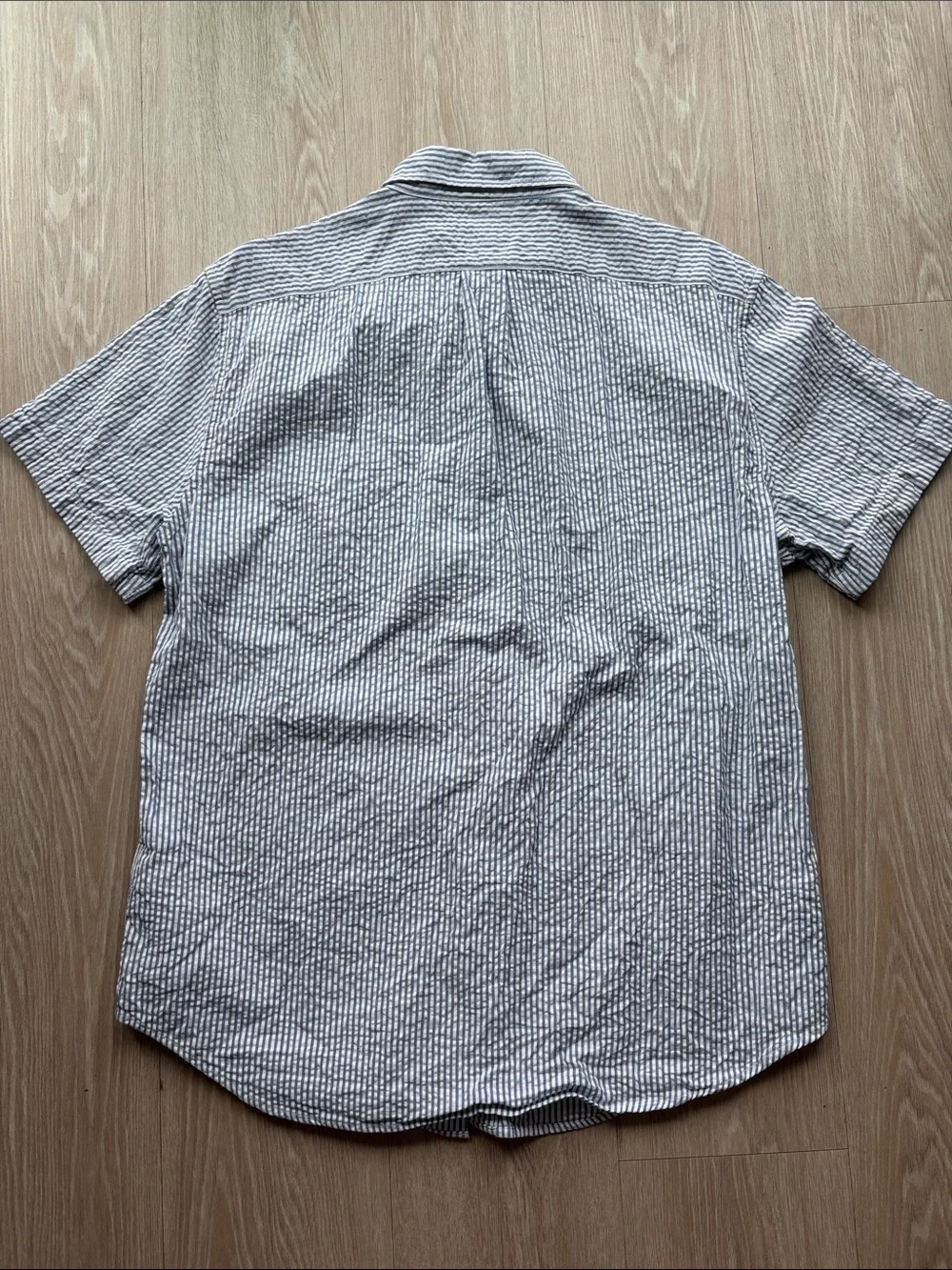 J Crew Short-Sleeve Button-Down Shirt in Blue and White Stripe